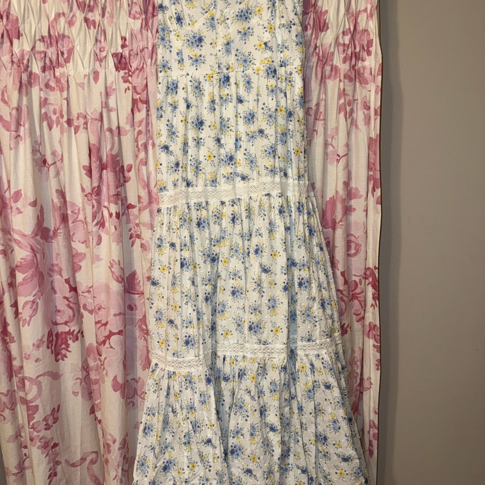 Altar'd State White Floral Dress with Blue and Yellow Accents